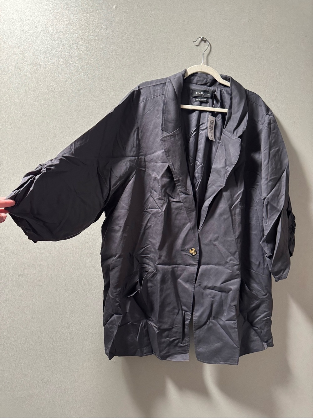 Studio By Torrid Blazer Womens 6 6X Gray Linen Blend Button 3/4 Sleeve Jacket